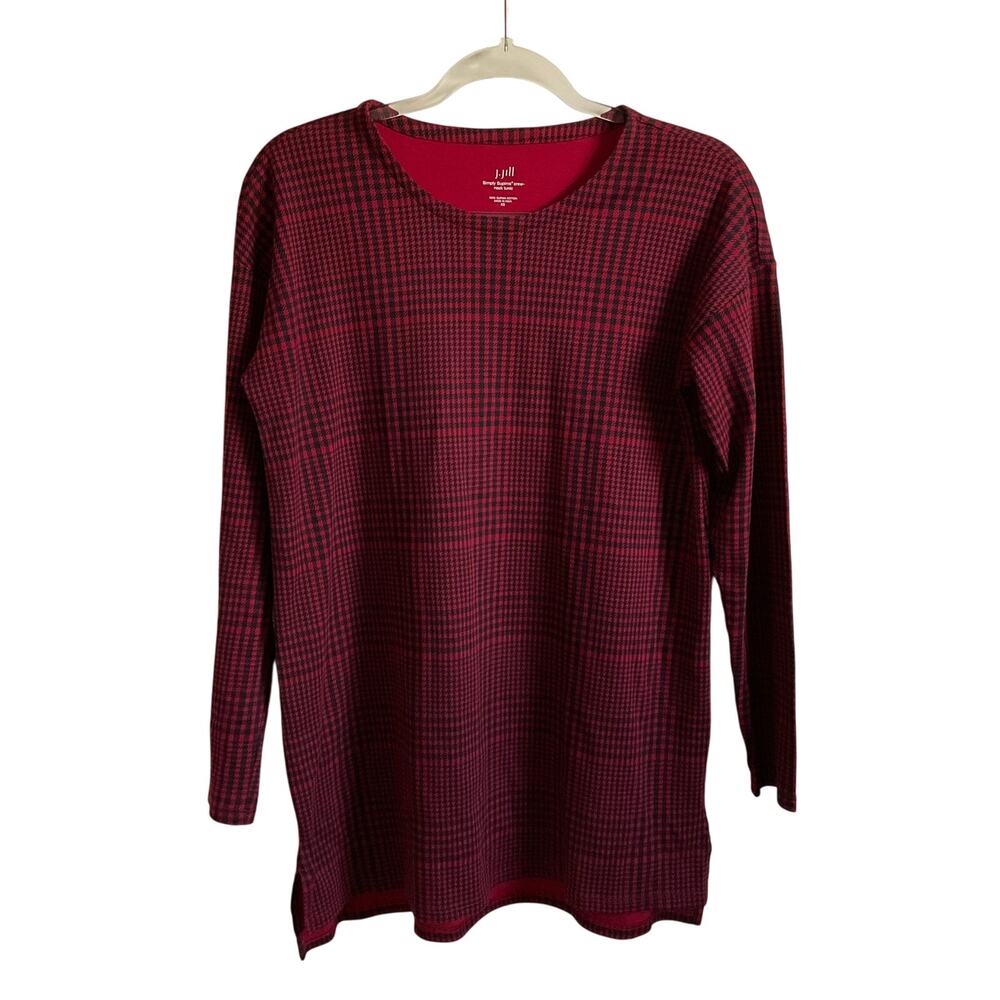 J. Jill Simply Supima Crew Neck Long Sleeve Tunic‎ - Red/Black Gingham - XS